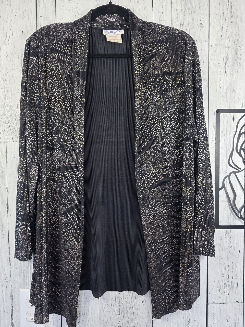Vintage FairSet Black Gold Metallic Pleated Jacket Shoulder Pads Size M